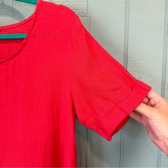 Rosemarine Made In Italy 100% Linen Red Embroidered Eyelet Hem Dress Size Medium - Picture 3 of 6